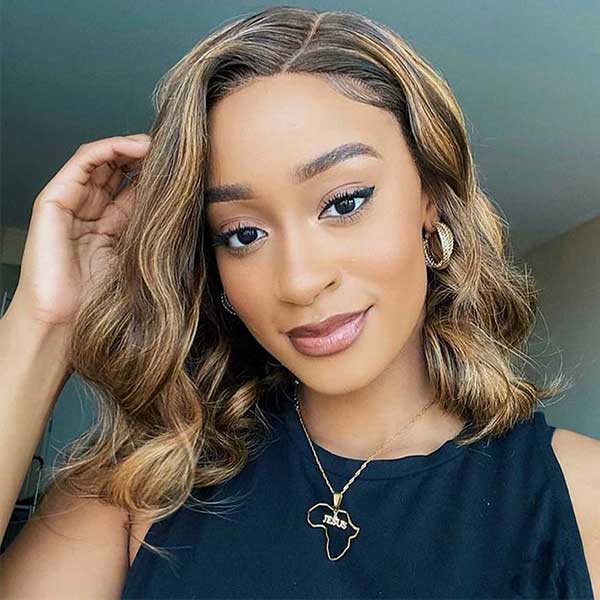 Mslynn Short Bob Wig Ombre Brown Highlight Body Wave 4x4 Lace Closure Wig