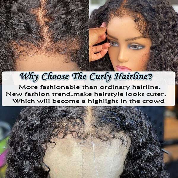 4C Edges Hairline Kinky Curly Bob 5X5 Lace Closure Wig Culry Human Hair Wigs