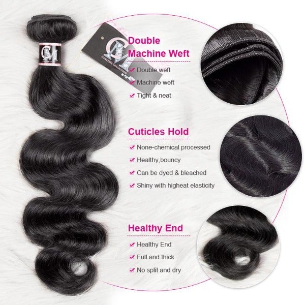 CurlyMe Body Wave Virgin Human Hair 4 Bundles with 13x4 Frontal Natural Black