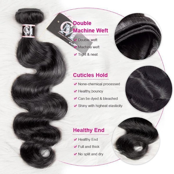 CurlyMe Body Wave Virgin Human Hair 3 Bundles With 13x4 Frontal Natural Black