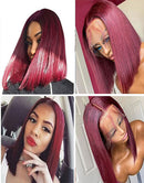 Jessies Wig Blunt Cut 99J 13x4 Bob Lace Frontal Wigs 4x4 Burgundy Lace Closure Wig