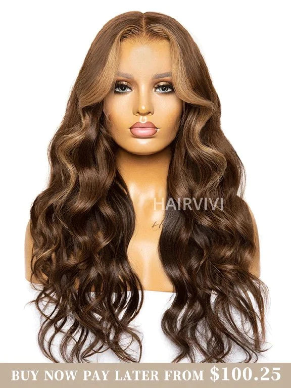 Hairvivi Mavie Face Framing Highlights Money Piece Brown Human Hair Wig