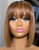 Jessies Wig Neck Length Brown Bob Cut 13x4 Lace Front Human Hair Wigs With Bangs