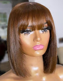 Jessies Wig Neck Length Brown Bob Cut 13x4 Lace Front Human Hair Wigs With Bangs