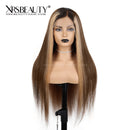 Xrs Beauty Hair Straight Ombre Honey Brown Human Hair Lace Wig With Blonde Money Piece Highlights [CFW14]