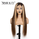 Xrs Beauty Hair Straight Ombre Honey Brown Human Hair Lace Wig With Blonde Money Piece Highlights [CFW14]