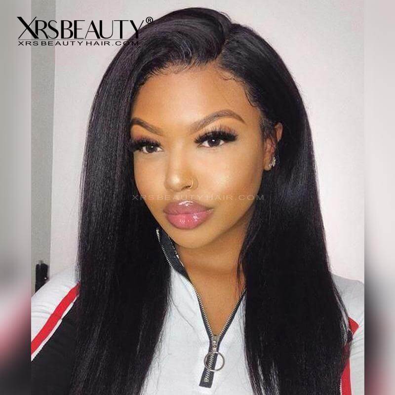 Xrs Beauty Hair Layered Edge Yaki Straight 13x5 Lace Front Human Hair Wig With Baby Hair Coarse Long Virgin Hair Bleached Knots [LFW09]