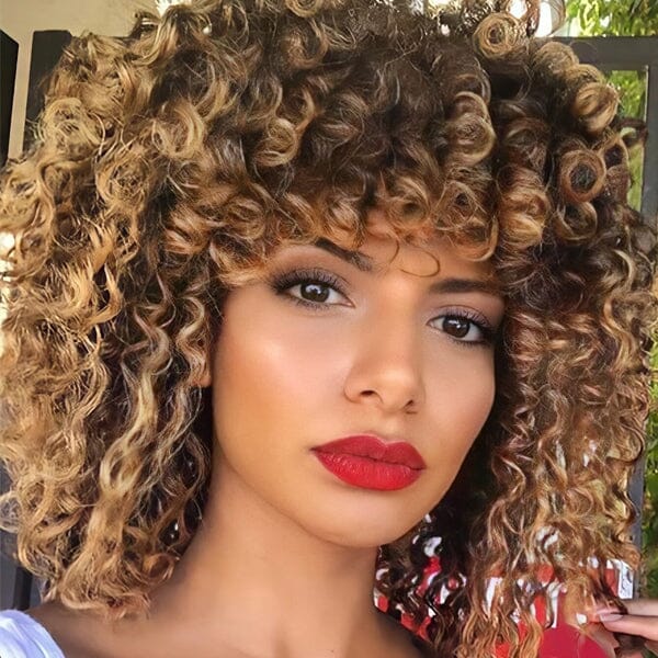 Aligrace Machine Made Curly Bob Wigs With Bangs