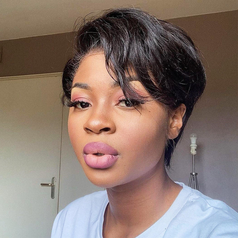 TIKTOK USA Pixie Cut Short Human Hair Wigs Straight T part Lace Front Human Hair Wigs Preplucked for Black Women