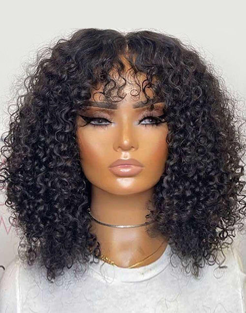 Jessies Wig Full & Thick Bouncy Curly Bob Lace Frontal Wigs | Closure Wigs With Bang