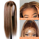 Mslynn Wear Go Glueless Pre Cut 5x5 Lace Wigs Kinky Straight 4/27 Honey Blonde Highlight Wig