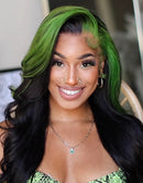 Jessies Wig Green Skunk Stripe Hair Wig Patch Color Body Wave Hairstyle Lace Front Wigs For Women