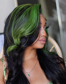 Jessies Wig Green Skunk Stripe Hair Wig Patch Color Body Wave Hairstyle Lace Front Wigs For Women