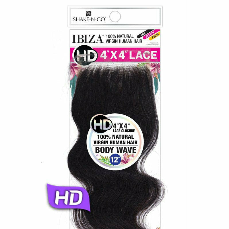 Shake-N-Go Ibiza 100% Virgin Human Hair 4" x 4" HD Lace Part Closure - Body Wave 12"