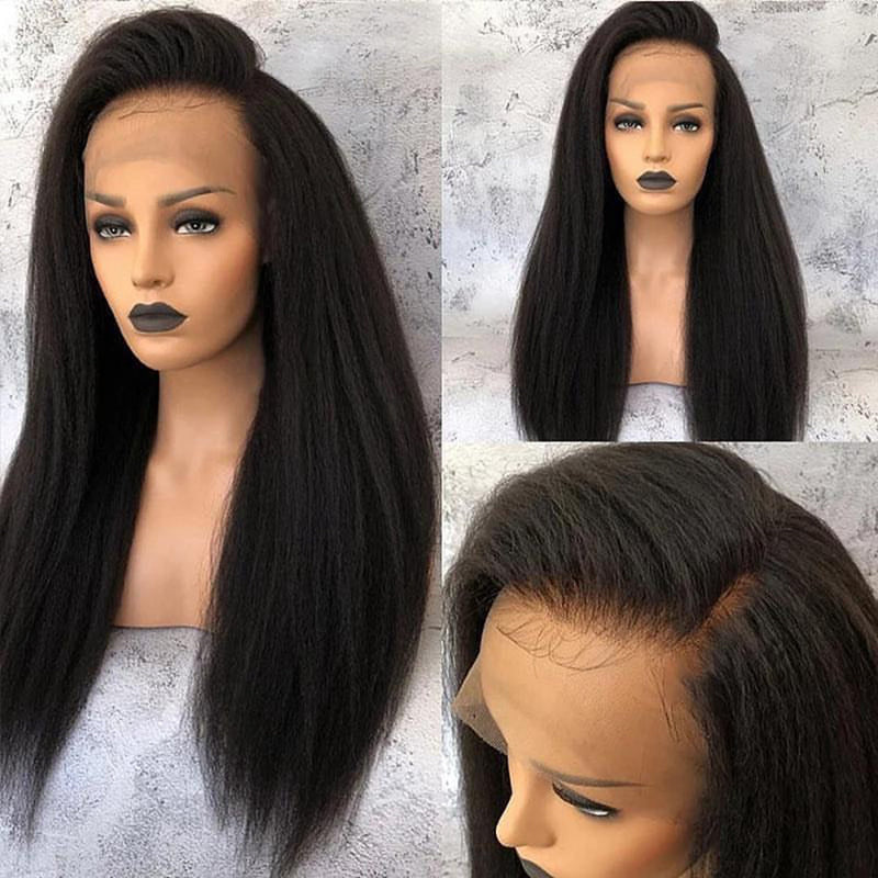 Dola Hair Kinky Straight 360 Lace Front Wig Perfect For Ponytail Look Knots Bleached