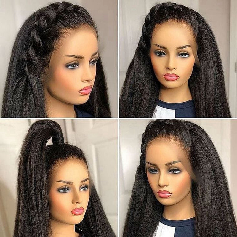 Dola Hair Kinky Straight 360 Lace Front Wig Perfect For Ponytail Look Knots Bleached