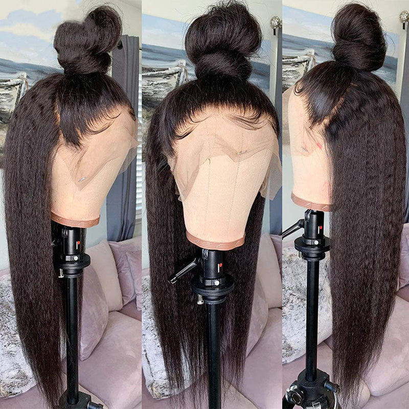 Dola Hair Kinky Straight 360 Lace Front Wig Perfect For Ponytail Look Knots Bleached