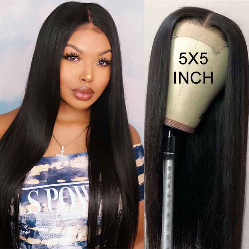 Aligrace 5x5 HD Closure Lace Straight Glueless Wigs