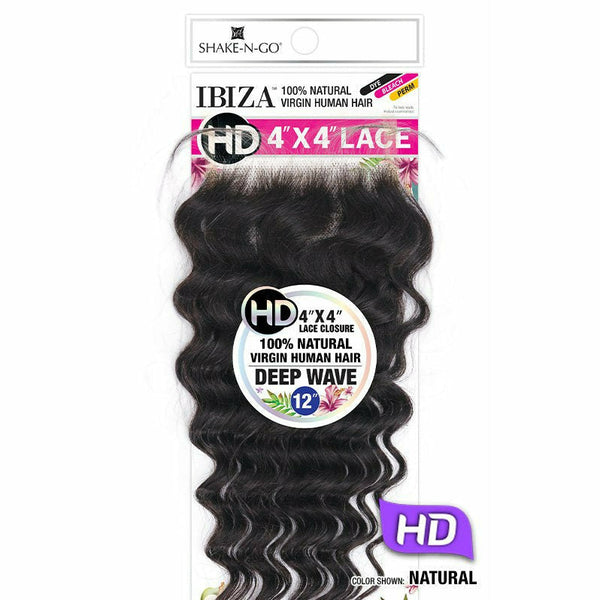 Shake-N-Go Ibiza 100% Virgin Human Hair 4" x 4" HD Lace Part Closure - Deep Wave 12"