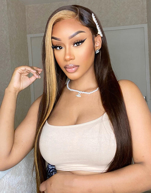 Jessies Wig Flash Deal $169.99 18" Glueless 13x4 HD Lace Highlight Straight Lace Front Wig Human Hair Wig