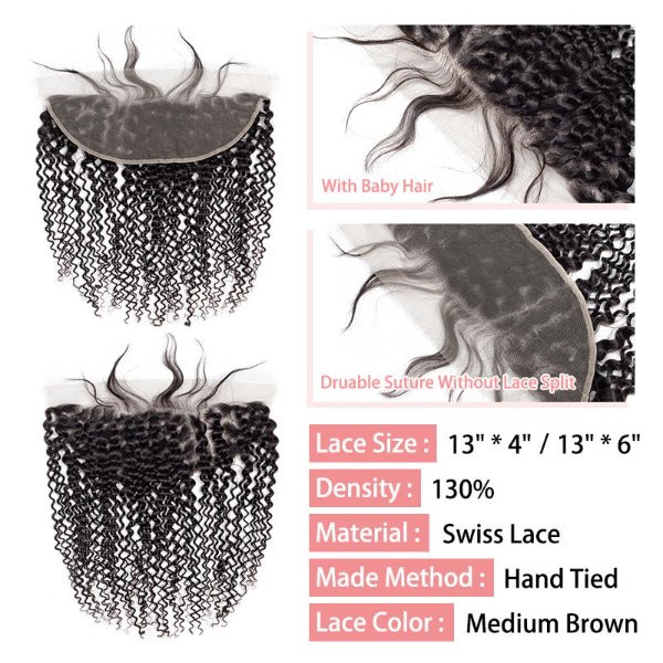 CurlyMe Kinky Curly Virgin Human Hair 13x4 Lace Frontal Natural Black