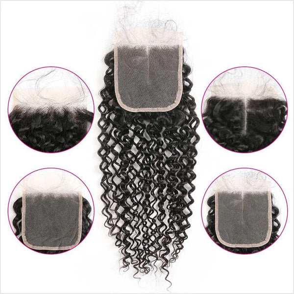 Ali Grace Brazilian Kinky Curly Human Hair 4x4 Lace Closure Can be Dyed and Bleached Lace Closure Free Part