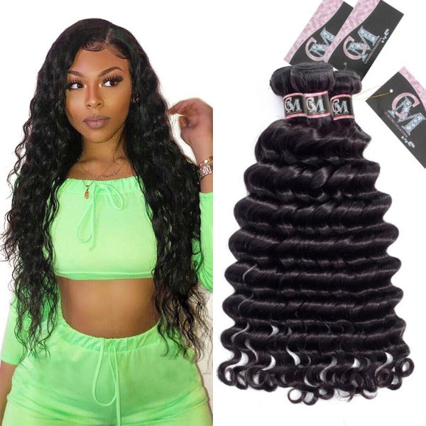 CurlyMe Loose Deep Wave Human Hair 3 Bundles With 13x4 Frontal Natural Black