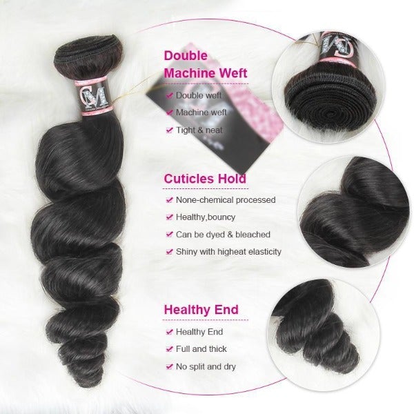 CurlyMe Loose Wave Virgin Human Hair 4 Bundles with 13x4 Frontal Natural Black