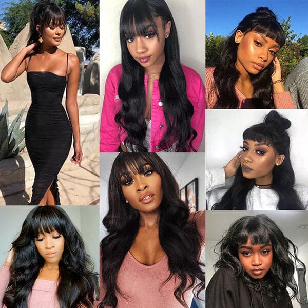 Body Wave Wig With Bangs Glueless Wigs Top Lace 2X4 Lace Wigs Machine Wigs