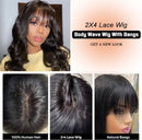 Body Wave Wig With Bangs Glueless Wigs Top Lace 2X4 Lace Wigs Machine Wigs