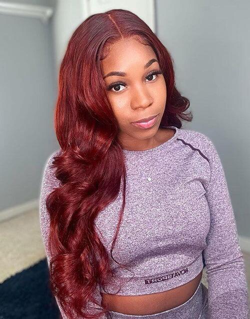 Jessies Wig Reddish Brown Body Wave Pre Cut Lace 5x6 Wig Glueless Preplucked Human Hair Wig