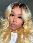 Jessies Wig 4/613 Ombre Blonde Body Wave Lace Front Wigs With Chocolate Brown Roots