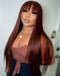 Jessies Wig Reddish Brown Straight 13x4 Lace Front Wig With Bangs Machinemade Human Hair Wig Easy to Go