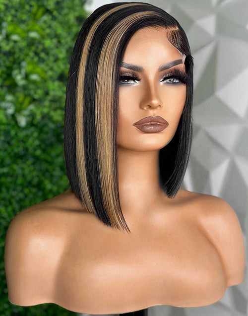 Jessies Wig Piano Honey Color Straight 5X5 Double Drawn HD Lace Bob Wig Glueless C Part Human Hair Wigs