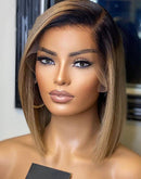 Jessies Wig Ombre Ash Blonde Short Straight Cut 13x4 Lace Front Bob Wig Glueless Human Hair Wig