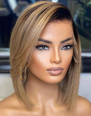 Jessies Wig Ombre Ash Blonde Short Straight Cut 13x4 Lace Front Bob Wig Glueless Human Hair Wig