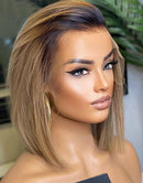 Jessies Wig Ombre Ash Blonde Short Straight Cut 13x4 Lace Front Bob Wig Glueless Human Hair Wig