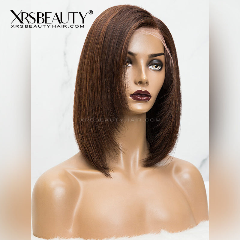 Xrs Beauty Hair 14 Inch Brown Layered Human Hair Bob Wig With Highlights [BOB48]