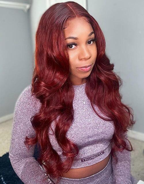 Jessies Wig Reddish Brown Body Wave Pre Cut Lace 5x6 Wig Glueless Preplucked Human Hair Wig