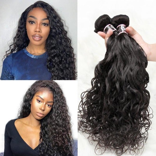 CurlyMe Natural Wave Virgin Human Hair 4 Bundles with 13x4/13x6 Frontal Natural Black