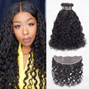 CurlyMe Natural Wave Virgin Human Hair 3 Bundles With 13x4 Frontal Natural Black