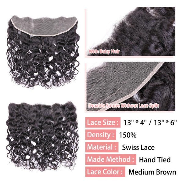 CurlyMe Natural Wave Virgin Human Hair 3 Bundles With 13x4 Frontal Natural Black