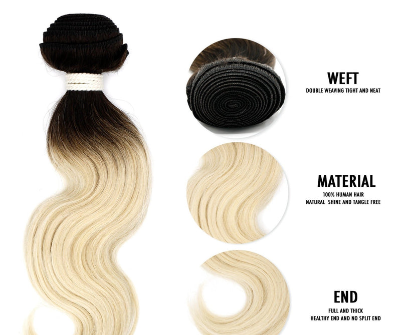 LAFLARE UNPROCESSED BRAZILIAN VIRGIN REMY HAIR (BODY WAVE T1B/613 - OMBRE PLATINUM BLONDE)