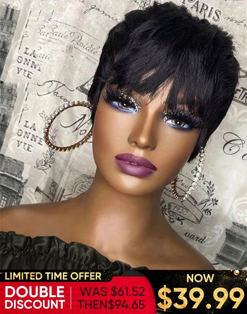 Jessies Wig Short Bob Straight Pixie Cut Full Machine Made Wig With Bangs Non Lace Wig