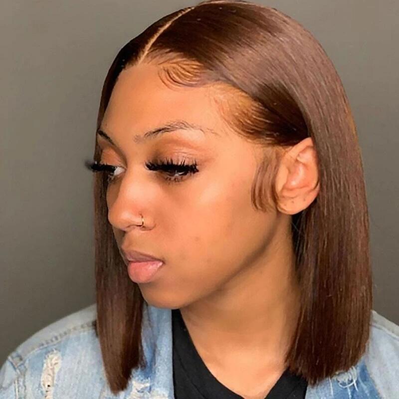T PART LACE FRONT BOB WIG SILKY STRAIGHT Chestnut