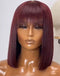 Jessies Wig Red Wine Color Bob Wig with Bangs Capless Human Hair Wigs With Bang Dark 99J