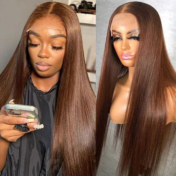 5x5 HD Lace Closure Wigs #4 Dark Brown Color Human Hair Wigs