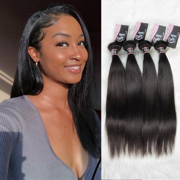 CurlyMe Straight Virgin Human Hair 4 Bundles with 4x4/5x5 Closure Natural Black