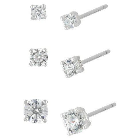 STERLING SILVER STUD EARRINGS IN SQUARE / ROUND SHAPES (SILVER)