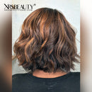 Xrs Beauty Hair 14 Inch Asymmetrical Wavy Bob Caramel Highlights Lace Front Wig [BOB40]